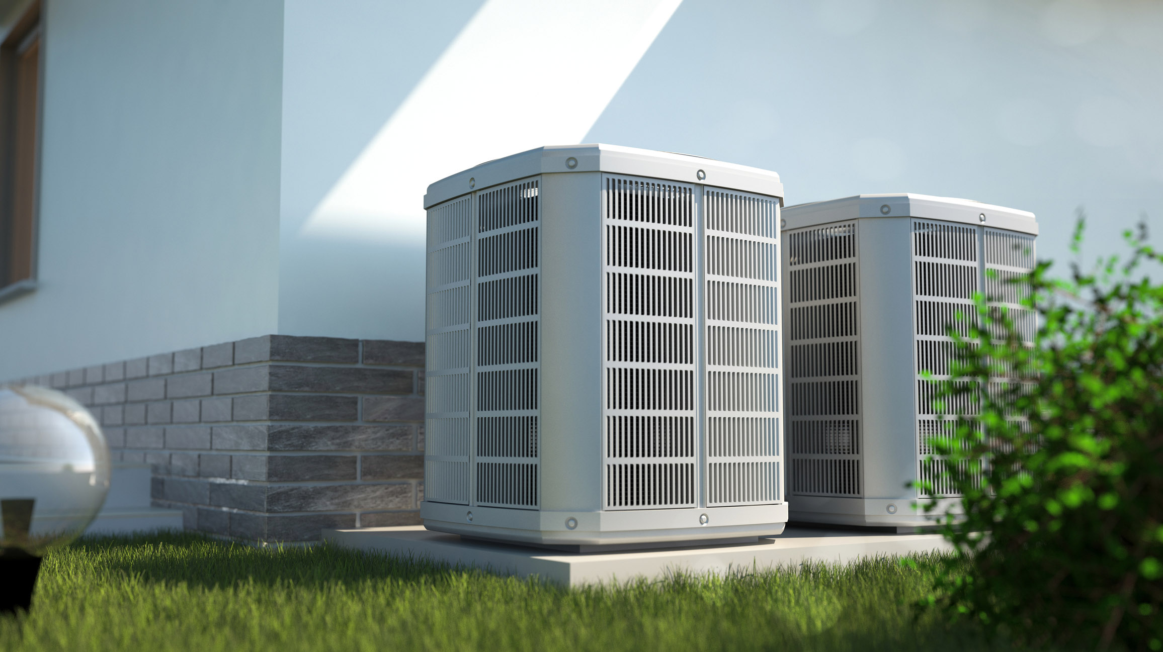 Heat Pumps, Central Air Conditioning units on outside of house