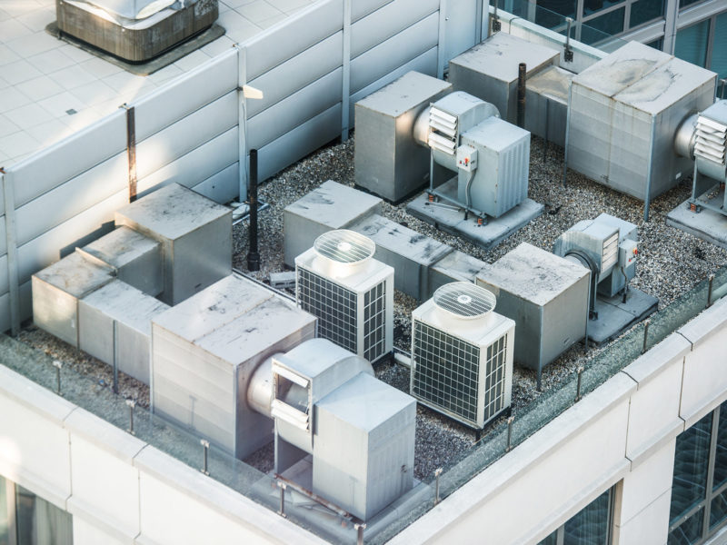 Air conditioning system on the building roof toop