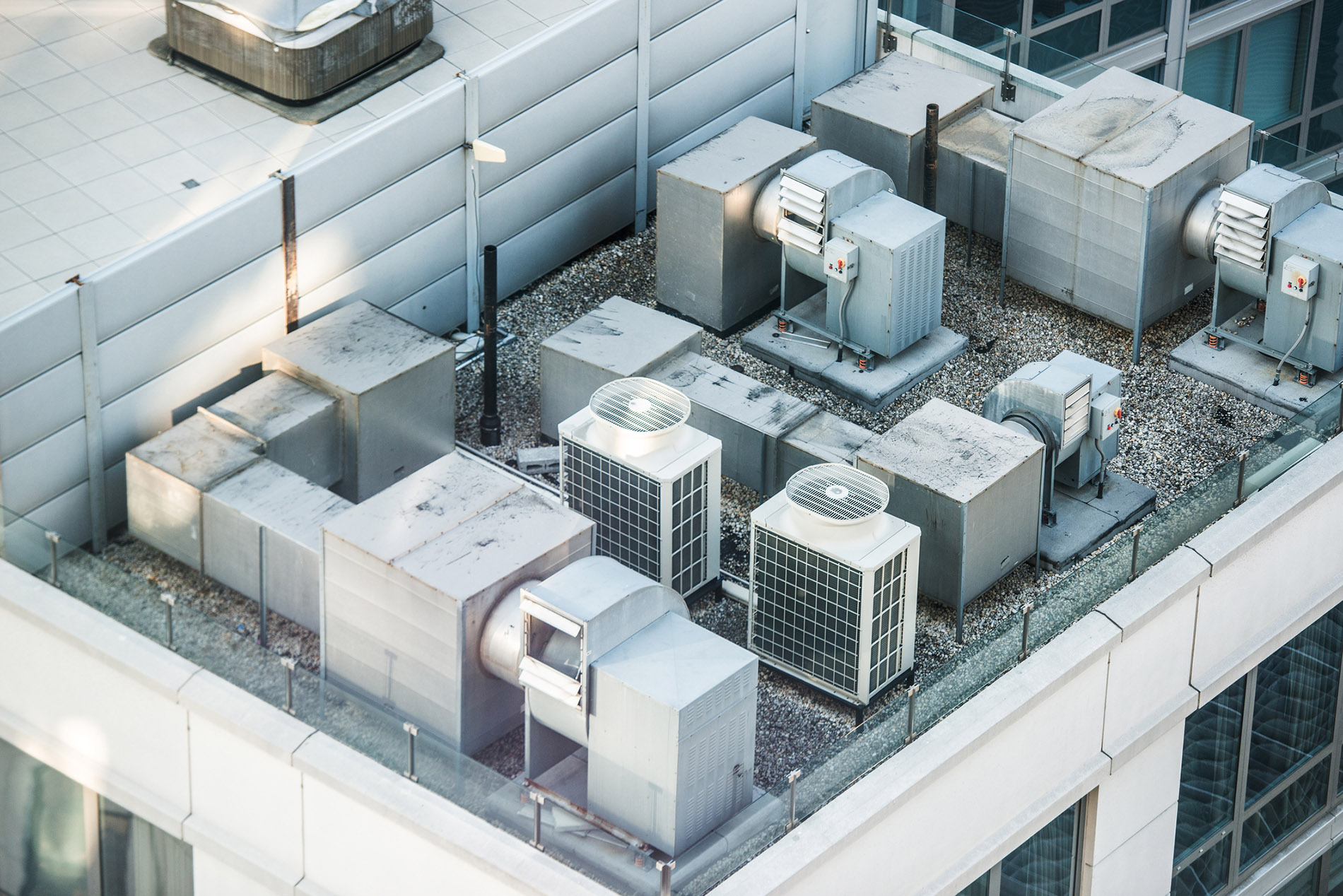 Air conditioning system on the building roof toop