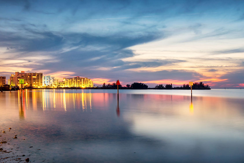 Waterfront in New Port Richey Florida USA after sunset.